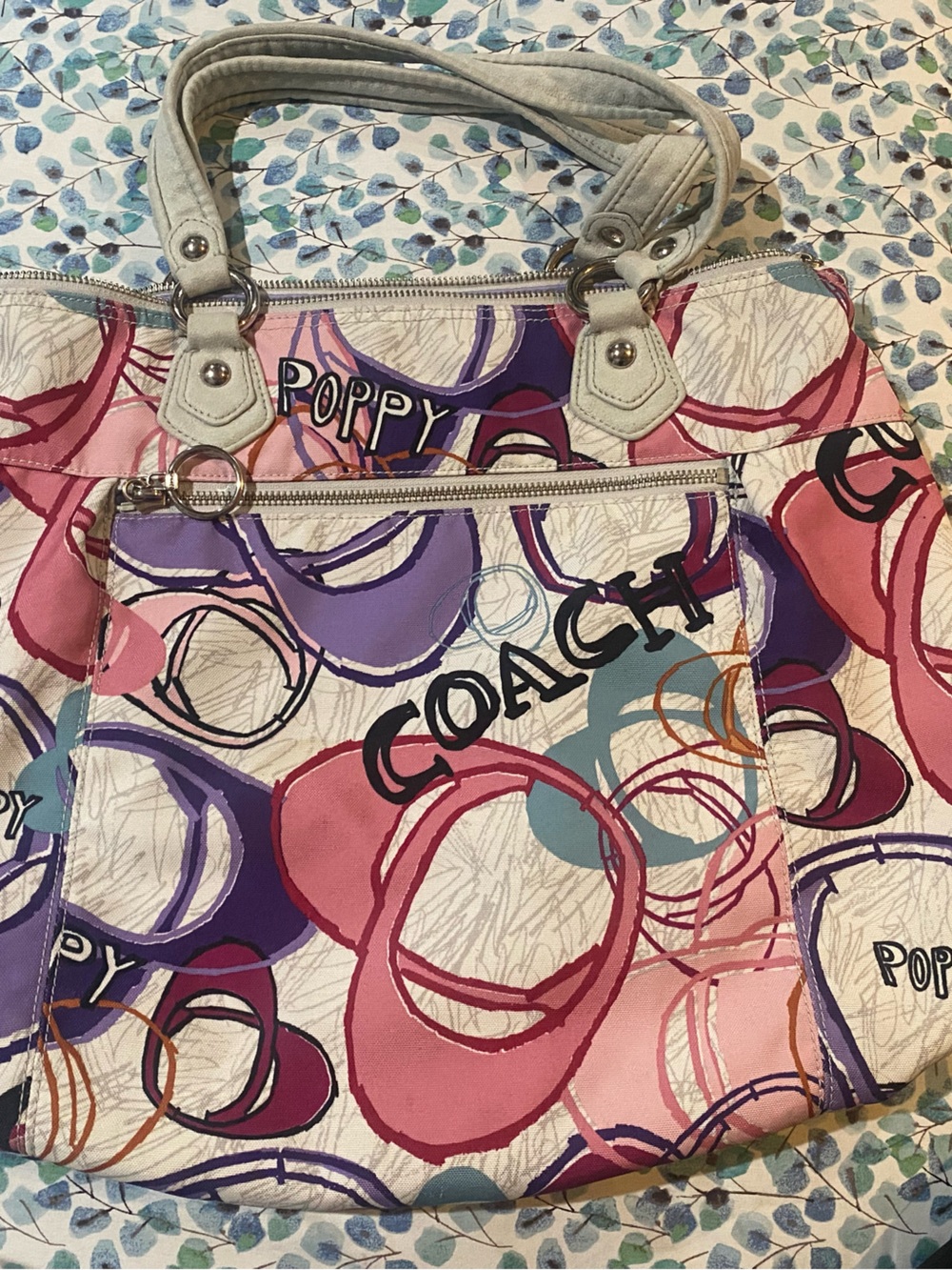 Coach Multicolor Poppy Circle-Print Tote in Pink, Purple & Cream